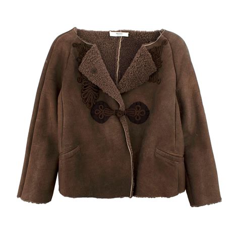 prada sheepskin jacket|Prada Chocolate Brown Sheepskin Embroidered .